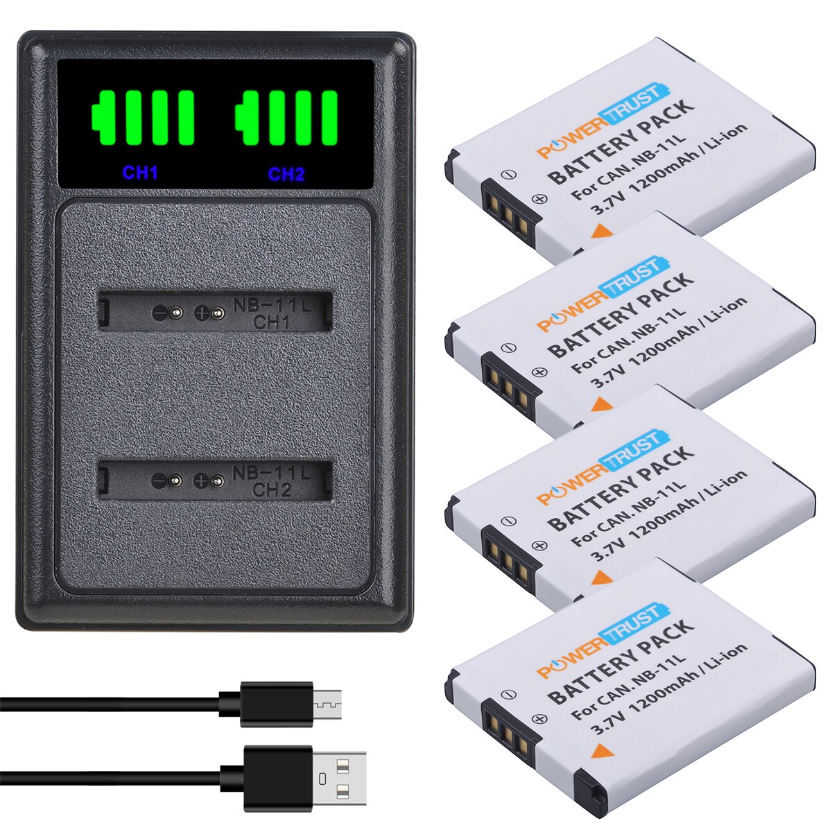 Powertrust 1200Mah NB-11L Nb 11L NB-11LH Batterij En Led Usb Lader Voor Canon Powershot A2400 A2500 A2600 A3400 A3500 a4000 Is: 4Battery 1Charger