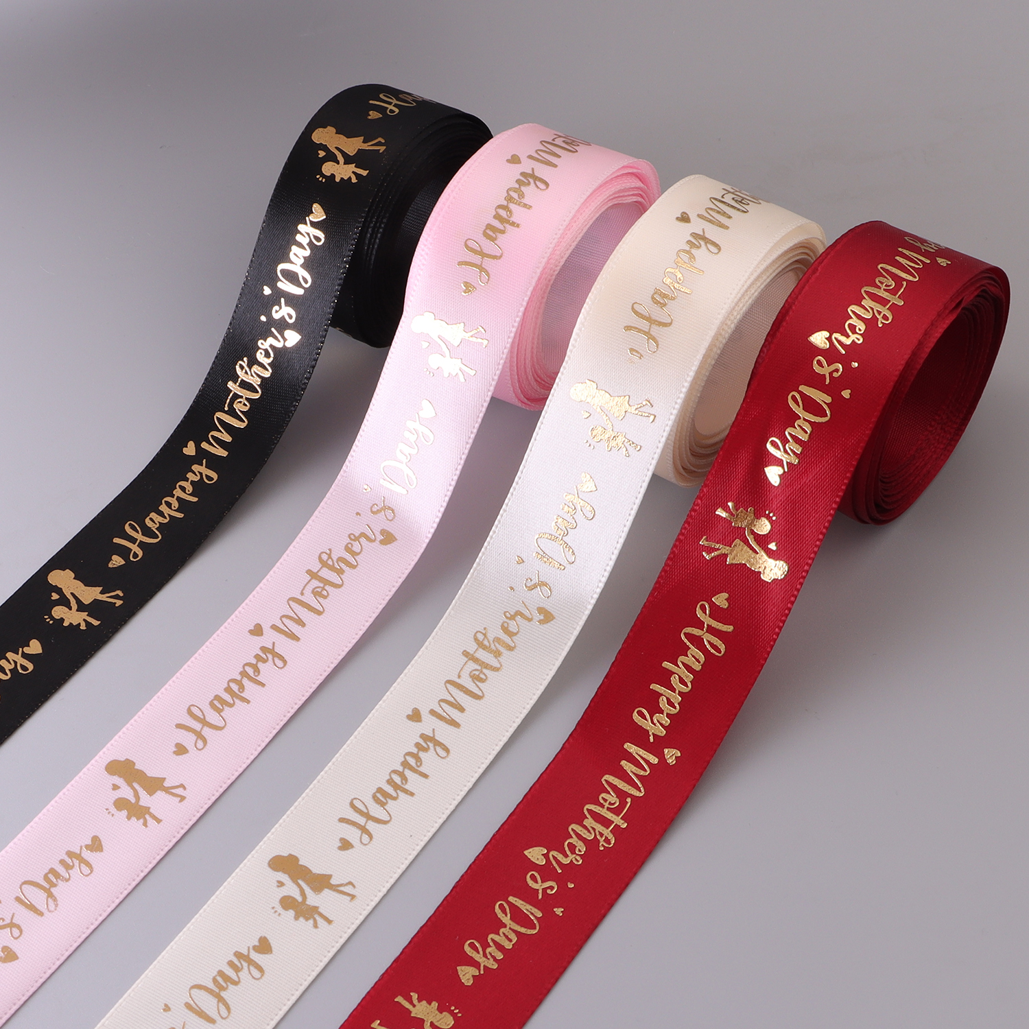 Ancho: Cinta acanalada de 16 mm con letras impresas de una sola cara "Feliz día de la madre", cinta decorativa para de embalaje de para el día de la madre