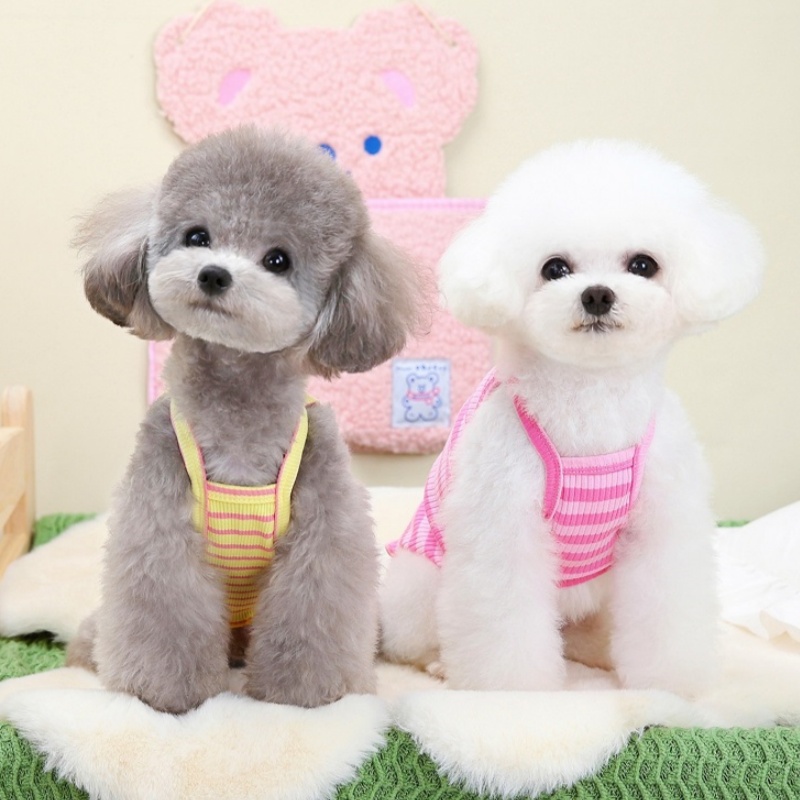 Striped Dog Clothes Summer Dog Suspender Vest Cute Puppy Singlet Flower Print Cat Shirt Pet Vest Bichon Frise Costumes