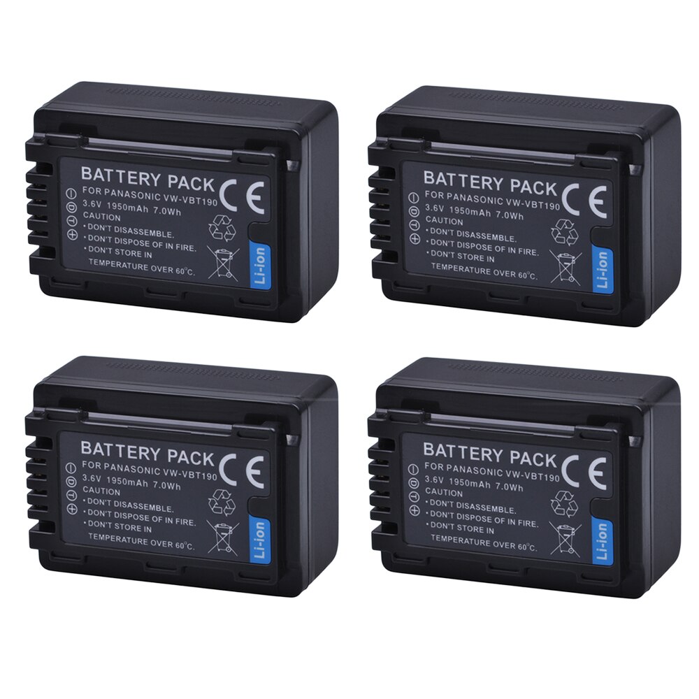 2pc 3.6V 1950mAH VW-VBT190 VW VBT190 Li-ion Battery for Panasonic VW-VBT380 VW VBT380 HC-V110 V130 V160 V180 V201 V210 V230 V250: 4 Battery