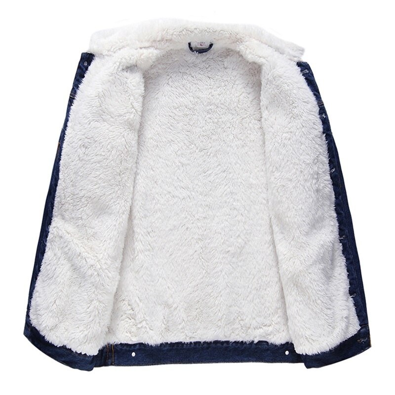 Men Jacket and Coat Trendy Warm Fleece Denim Jacket Winter Jean Jacket Thick Winter Coat For Male Classic Solid Outerwear
