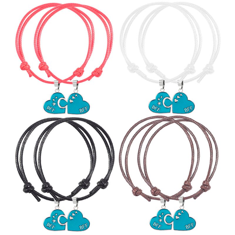 BFF Friendship Jewelry Bracelet 2 Piece Set Leather Cord Pendant Men And Women Heart Shape Alloy Best Friend