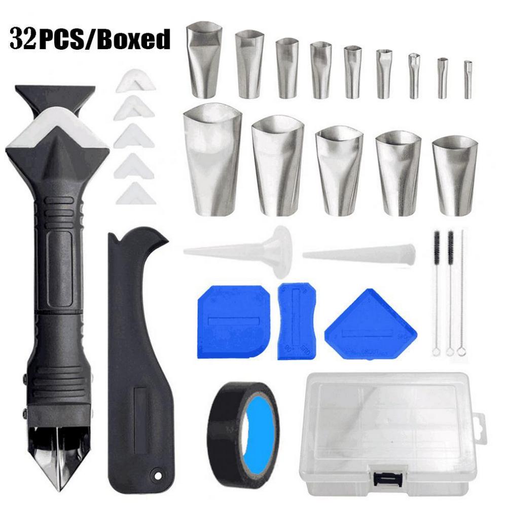 3 In 1 Silicone Caulking Tool Scraper Sealant Remover Tool Set Caulking Trimmer Smooth Stainless Steel/plastic Hand Tool: 32 PCS