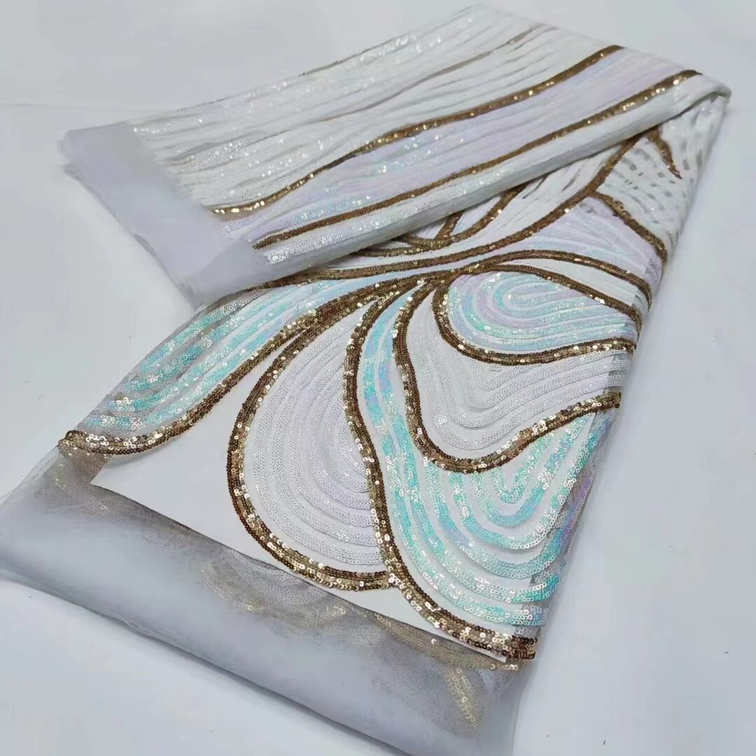 Classic African French Tulle Lace with Sequins For Wedding Dress NN338_L: Classic Color6