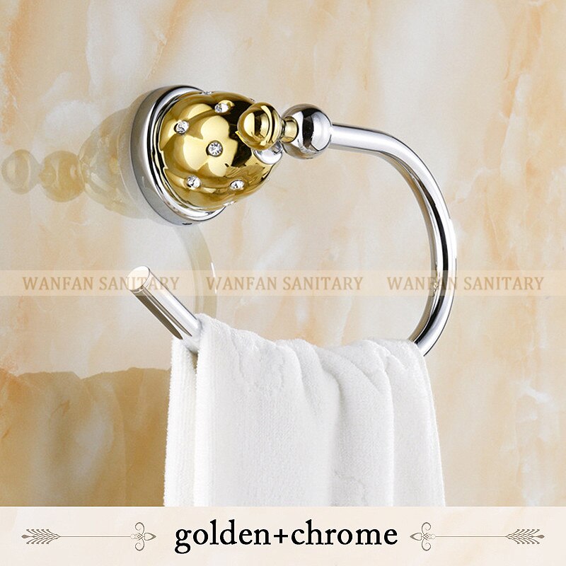 Towel Rings Solid Brass Gold Towel Holder, Bath Shelf Towel Rack Hangers Luxury Bathroom Accessories Wall Mounted Towel holder: Gold and Chrome
