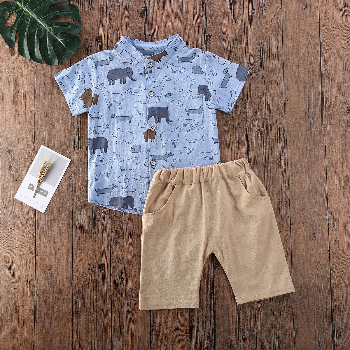 Spædbarn baby dreng barn sommertøj elefant gentleman skjorte t-shirt + bukser 2 stk outfits sæt