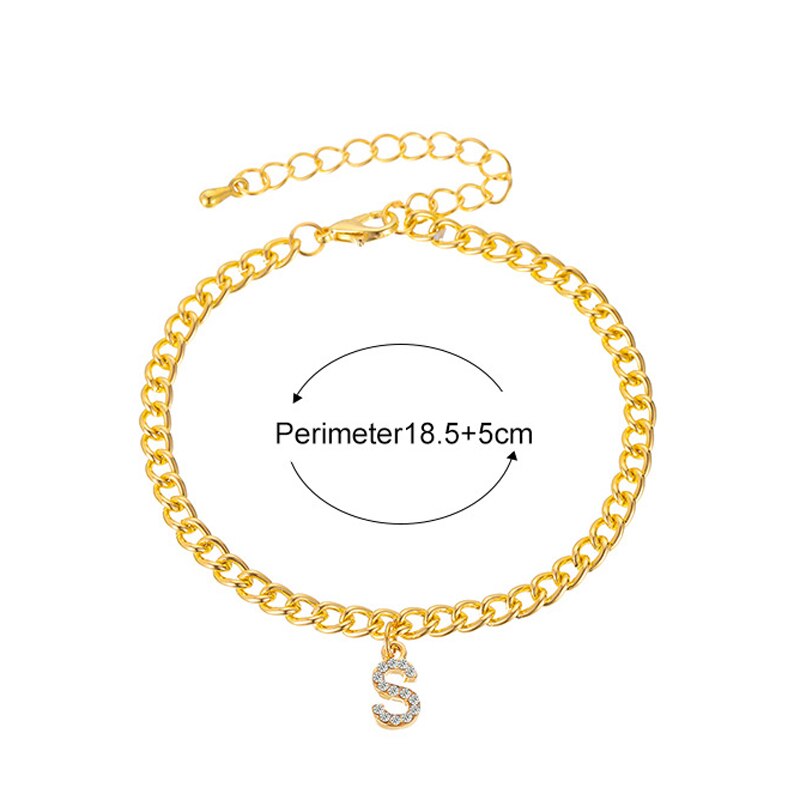 Enkelbandje met gouden letters voor dames, handgemaakt met strass-steentjes en initiaal, met voetketting en sieraden.