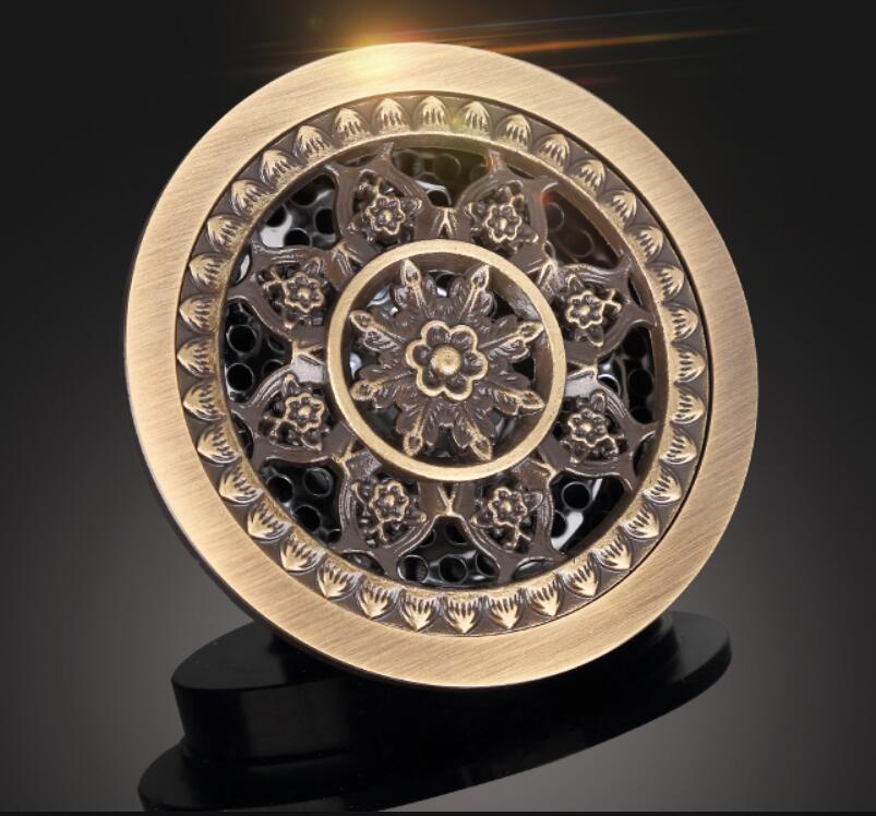 Vidange de sol en laiton Antique | 10cm Euro de sol de douche, déodorant de salle de bains, rond Euro couvercle de passoire de sol, grille de déchet
