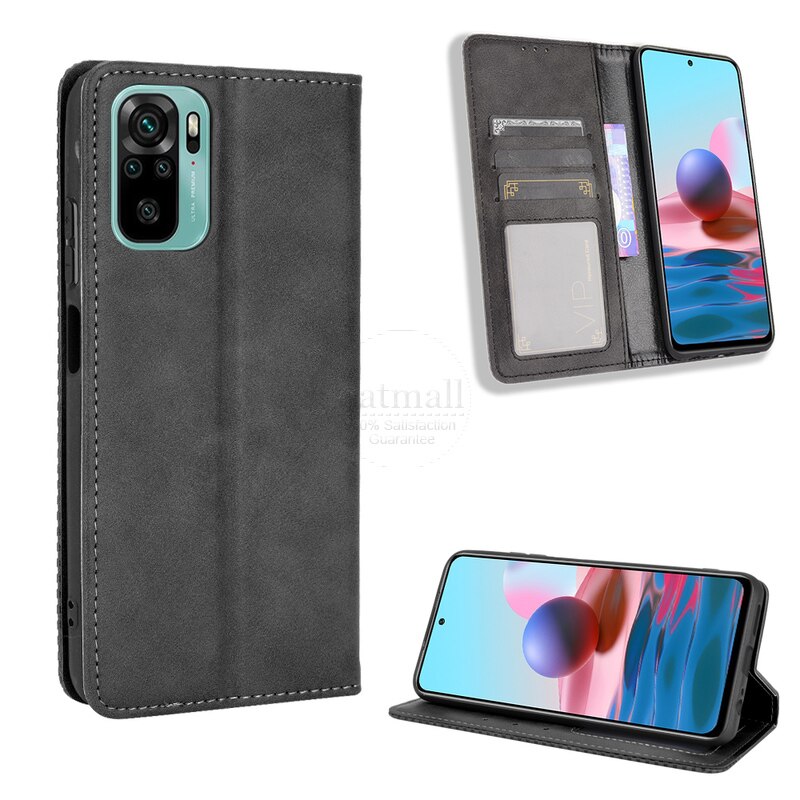 For Xiaomi Redmi Note 10 10 Pro Case Book Wallet Vintage Slim Magnetic Leather Flip Cover Card Stand Soft Cover Luxury Phone Bag