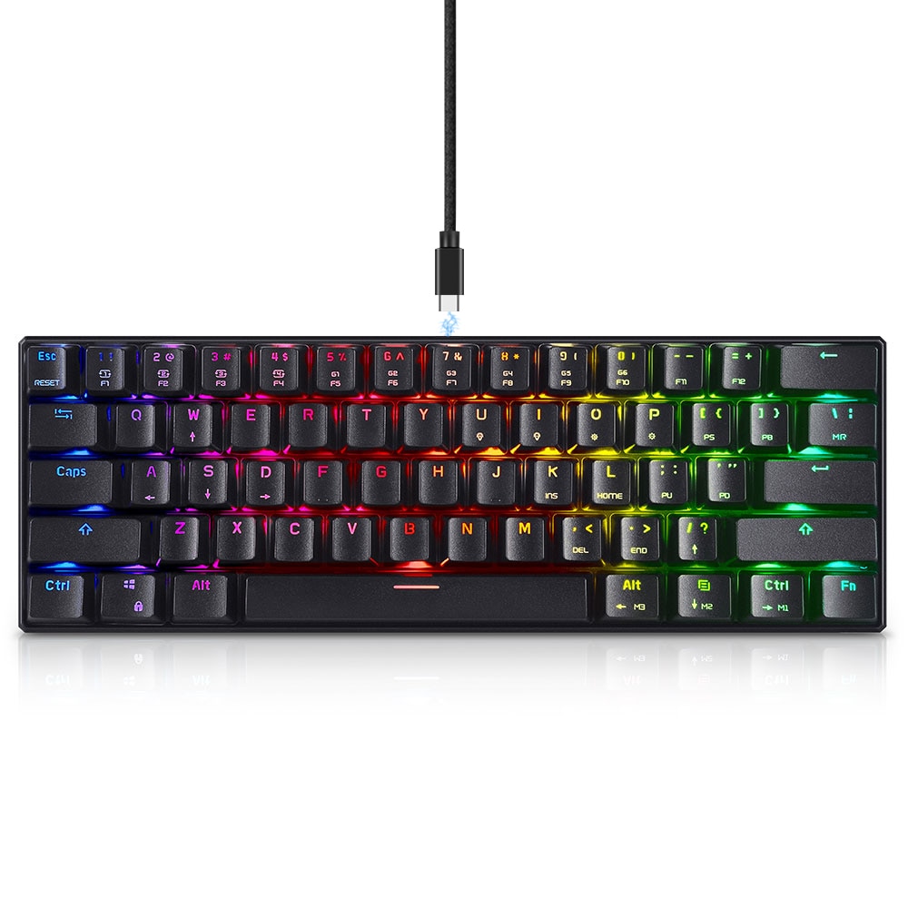 Motospeed CK61 clavier mécanique de jeu 16.8 millions rvb rétro-éclairage système 1.8mm clé voyage 0.8 milliards en cliquant sur la vie