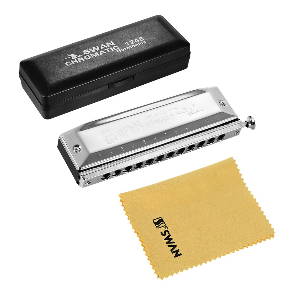 Swan SW-1248 12 Holes Chromatic Harmonic C Key 48 Tones Mouth Organ with Storage Case Cleaning Cloth for Beginners Intermediate