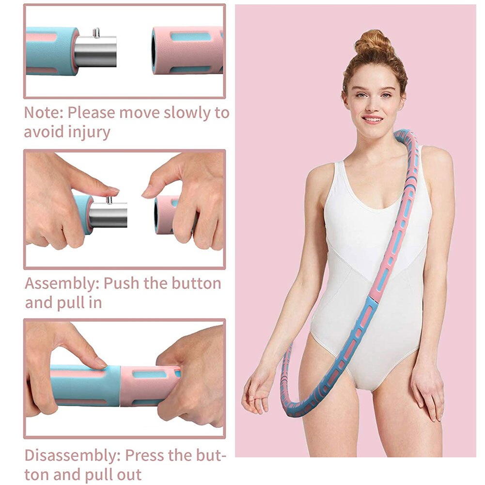 Weighted Exercise Hoop Fitness Hoop Portable Thickened Foam Stainless Steel Inner Core Adjustable Hoop for Adults Ladies Pink