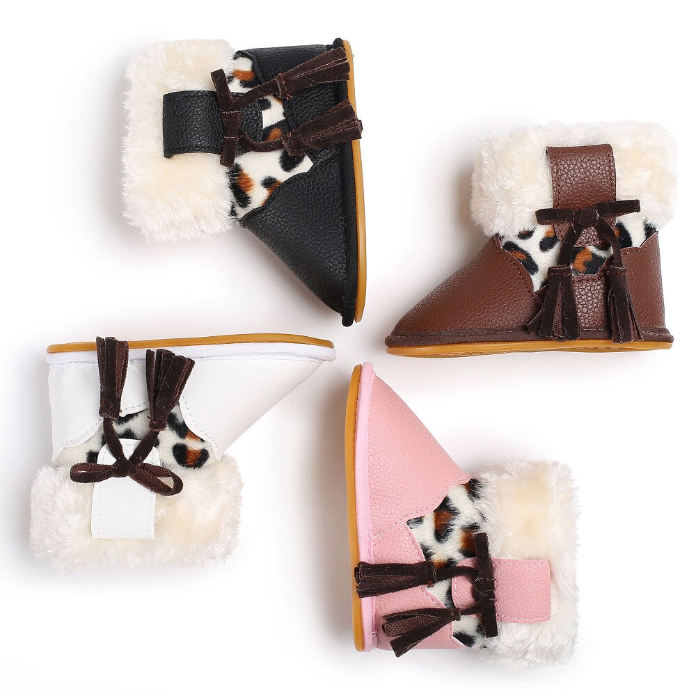 Newborn Moccasins Infant Toddler Baby Girls Snow Boots Winter Rubber Thick Snow Plush Boots Leopard Print Keep Warm Shoes 0-18M