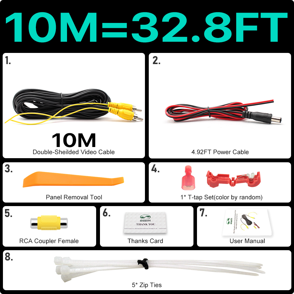 Cable de vídeo RCA de doble blindaje mejorado GreenYi para Monitor y conexión de cámara de visión trasera de respaldo extensión AV de 6m 10m 15m 20m: Gris