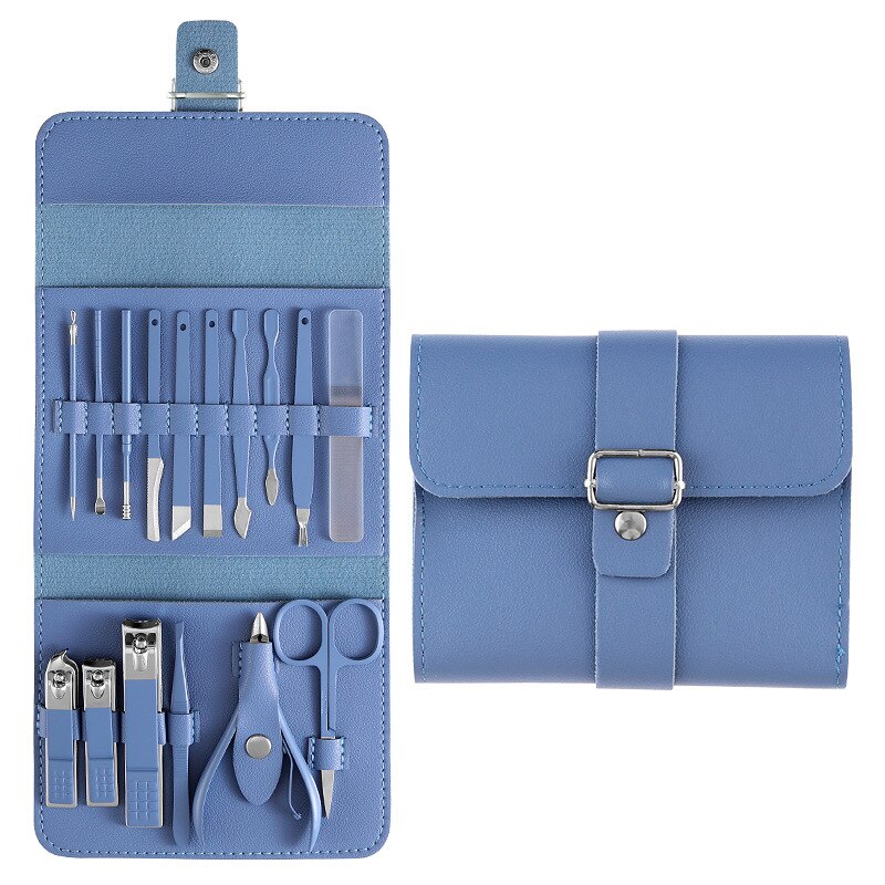 16Pcs Nagelknipper Set Rvs Manicure Pedicure Cuticle Remover Nagelvijl Nagelknipper Manicure Schaar Set: Blauw