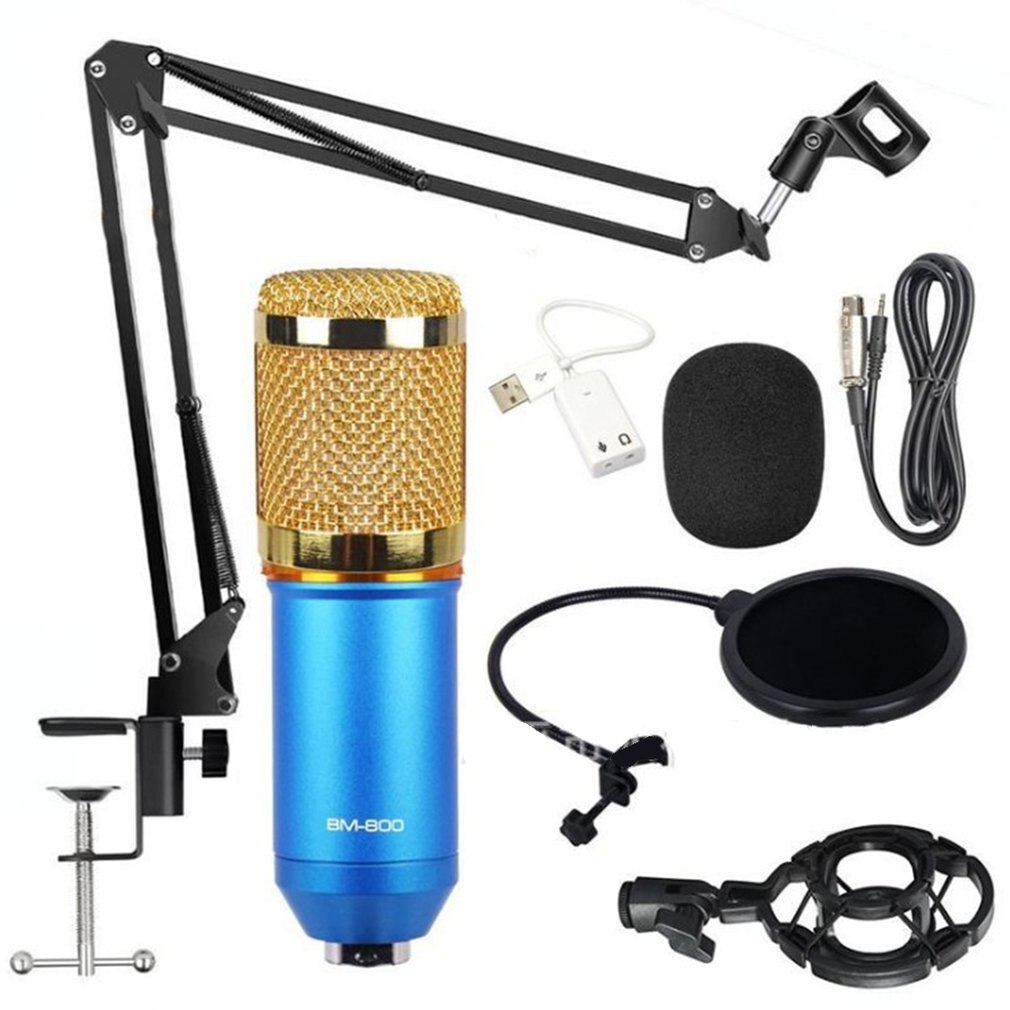 BM-800 Condenser Microphone Studio Recording Kits bm800 Karaoke Microphone for Computer bm-800 Mic Stand Phantom Power: blue gold