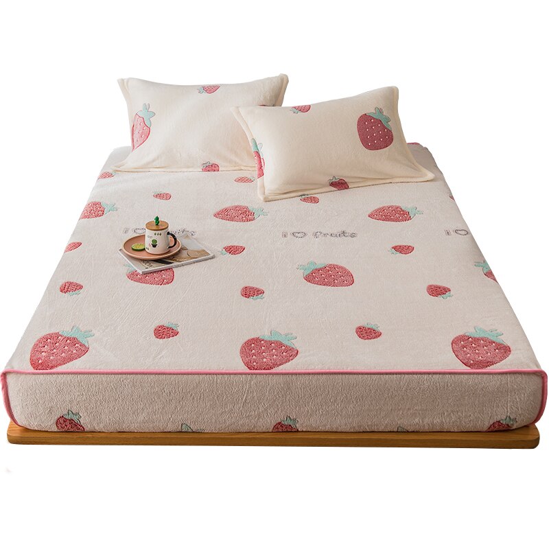 Łóżko z koralowym polarem zimowe pogrubione dwustronne flanelowe narzuty Wszystko-włącznie antypoślizgowe pokrowce ochronne na materac Simmons