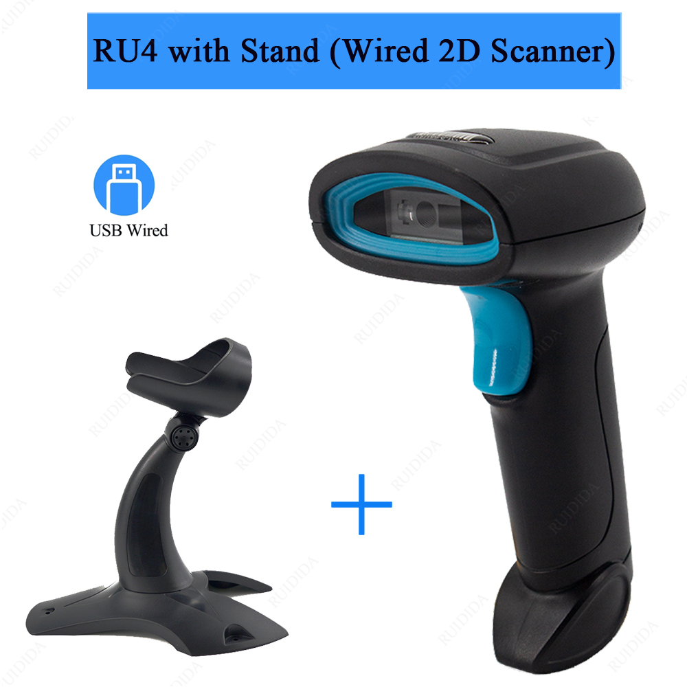 2d Scanner Draadloze Bar Code Reader Scanner Qr Code Bar Scanner Bluetooth Barcod Scanner Handheld Draadloze Barcode Reader PDF417: RU4 Wired