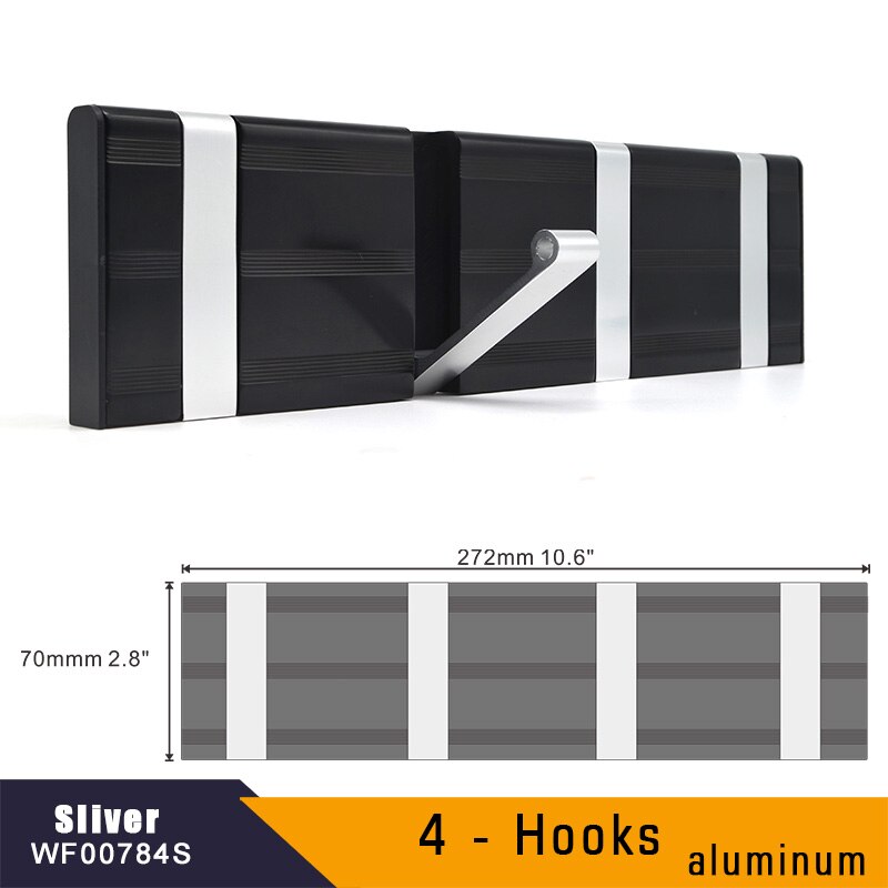 Aluminum Home Decor Nailless Folding Coat Hook Hallway Bedroom Door Hat Clothes Rack Hanger Kitchen Toilet Wall Brack Hooks: 4-Hook Sliver