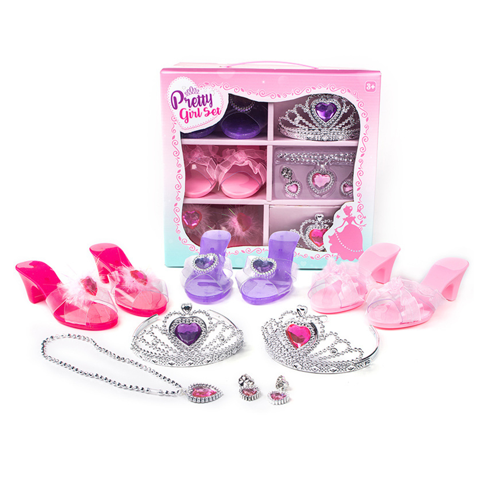 Prinses Jurk Up Play Speelgoed Pretend Play House Toy Set Crystal Hoge Hakken Ketting Rugzak Kit Meisje Party Play speelgoed Accessoire