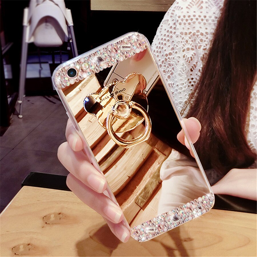 Funda para Samsung Galaxy A3, A5, A7, , funda con anillo de oso de diamantes de imitación brillantes, carcasa para teléfono Samsung A320, A520, A720: For A720 A7 2017 / gold bear glitter