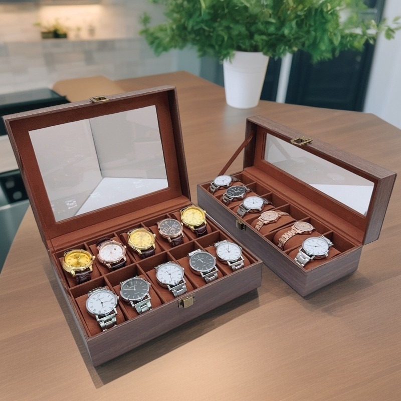 Houten horlogedoos met 6/10/12 vakken, horlogedisplay, sieradenhouder, opbergorganizer voor horloges.