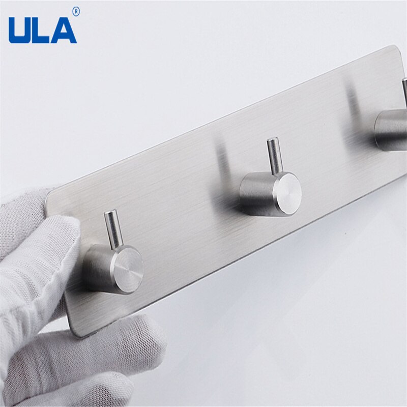 ULA 3M Sticker Adhesive Stainless Steel Holder Hook 1pc Door Clothes Coat Hat Hanger Hanger Towel Clothes Robe Rack Silver