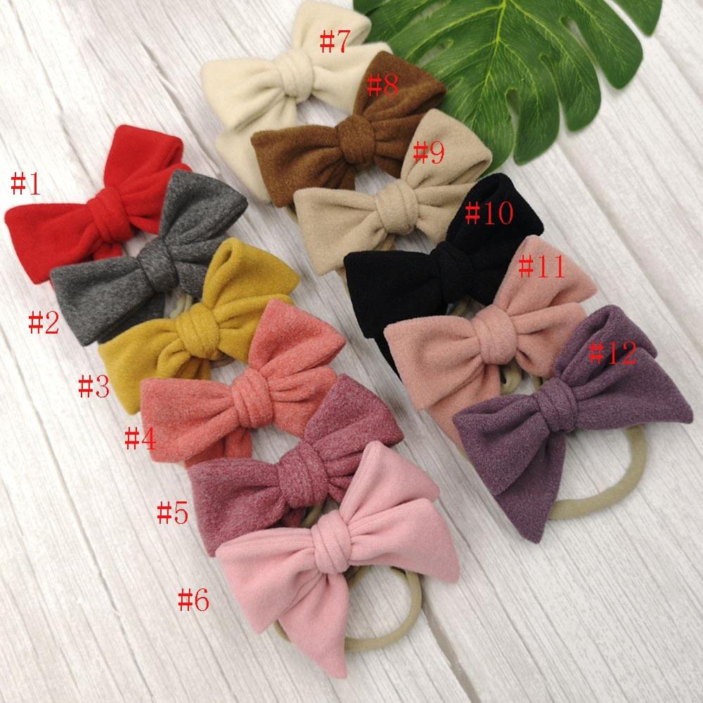 Lote de 36 unidades de lazos para el pelo de tela de algodón liso para niñas, diadema de nailon, lazos de punto de lana, el pelo para cinta elástica para niñas y niños, accesorios DIY para el cabello