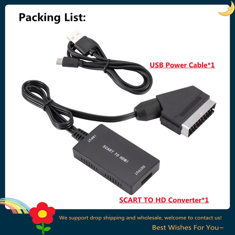 SCART To HDMI-Compatible Converter with Cable 1080P Scart In HDMI Out HD 720P/1080P Switch Video Audio Converter Adapter for TV: Default Title