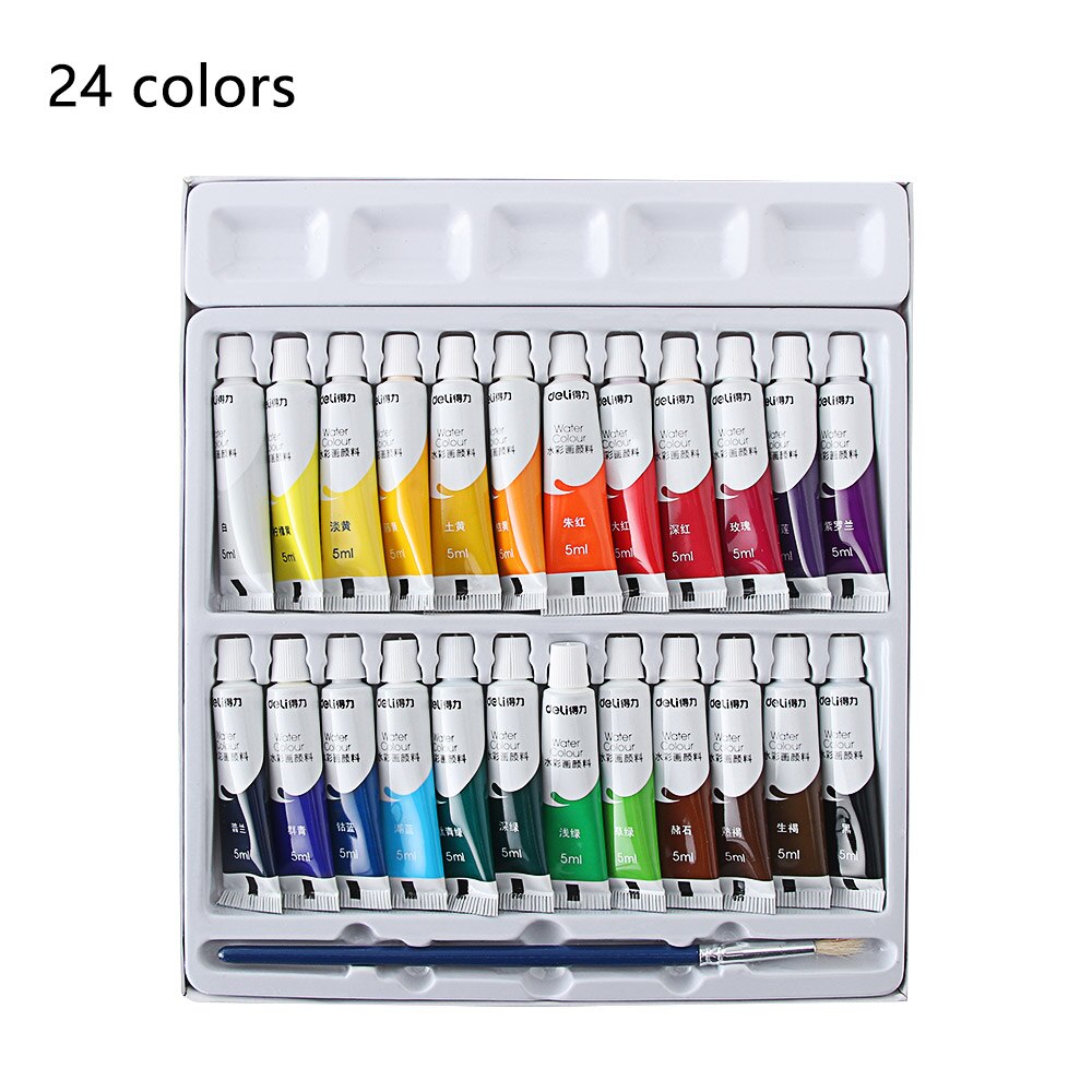 5ml 12/18/24 farger vannfarge maling sett lim akvarell maling tube sett for pensel skole kunst forsyninger: 24 farger