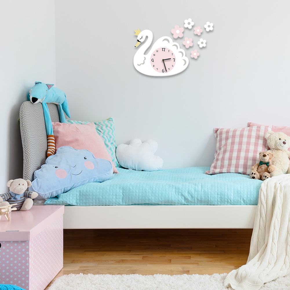 Funlife-reloj silencioso para decoración de sala de estar, accesorio de pared con de cisne blanco, con dibujos animados, Swc012