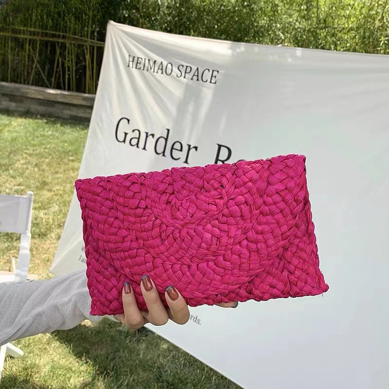 Fashionable Corn Husk Straw Bags Hand-woven Women Clutch Envelope Handbag Long Purse For Female Summer Beach Bag bolsa