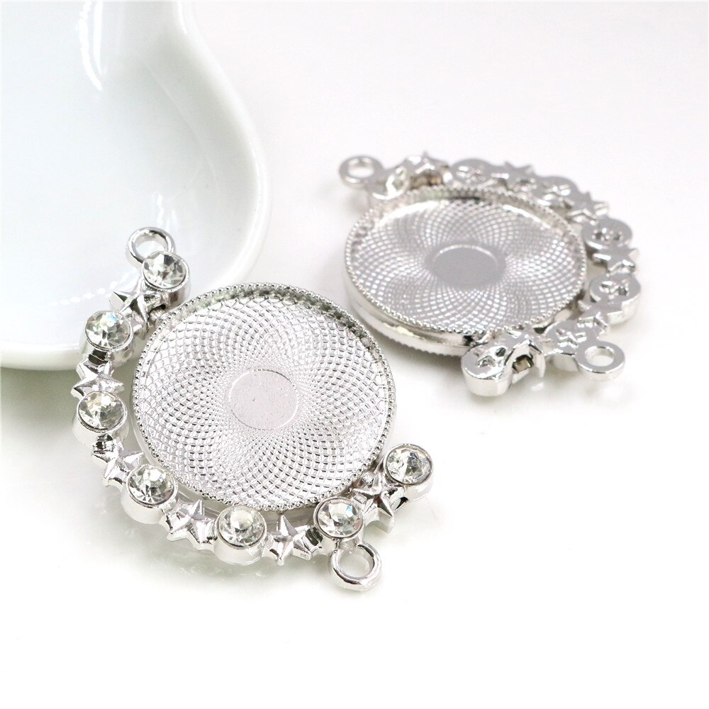 5pcs 25mm Inner Size Rotation Double Side Rhodium Gun Black Color Rhinestones Cameo Cabochon Base Setting Pendant