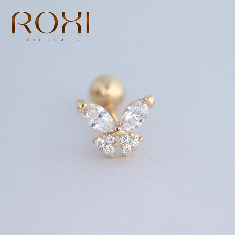 ROXI Butterfly Stud Earrings for Women 100% 925 Sterling Silver Small Cartilage Earring Fine Jewelry Brincos Animal Kolczyki: gold