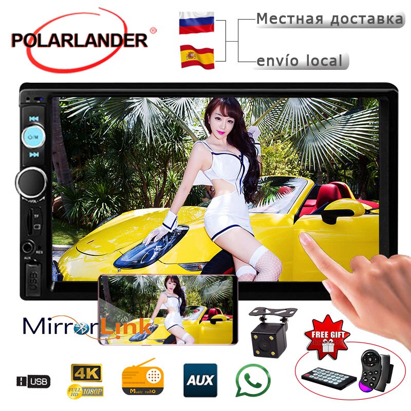 LCD écran tactile Auto Radio 7 pouces 170 degrés CCD rétroviseur caméra voiture Radio lecteur Bluetooth 2 DIN miroir lien