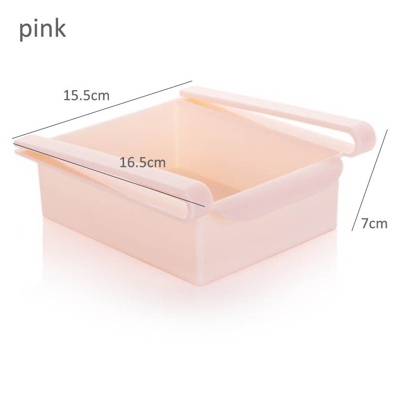 Ruimtebesparende koelkast opbergdoos opbergrek hangende organizer 1 st afstandhouder laag lade voedselcontainer: Roze