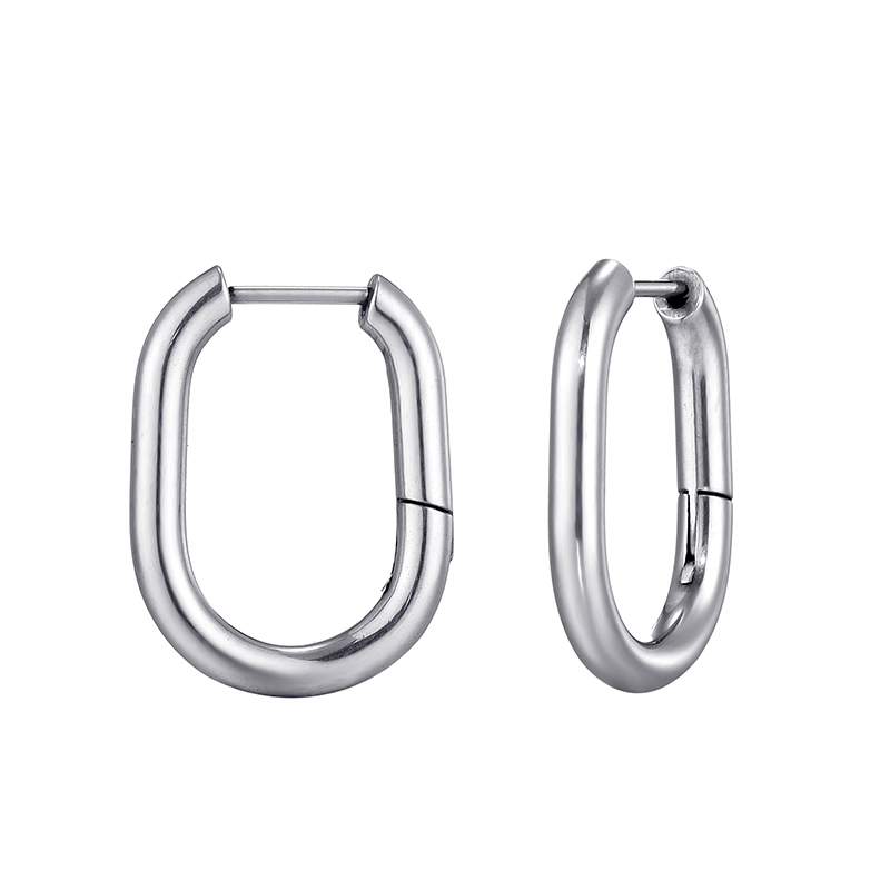 Pendientes de aro de acero inoxidable brillantes para mujeres y hombres, Hip Hop Steapunk, corazón ovalado redondo, Color negro, dorado y plateado, de joyería Huggie: Azul