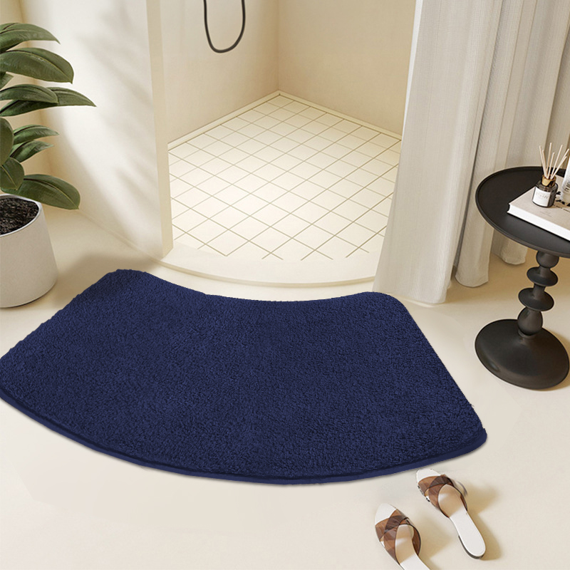 Alfombra absorbente para cuarto de ducha con arco peludo grueso de color sólido, alfombrilla para pies de piel suave, alfombrilla antideslizante para baño: Azul