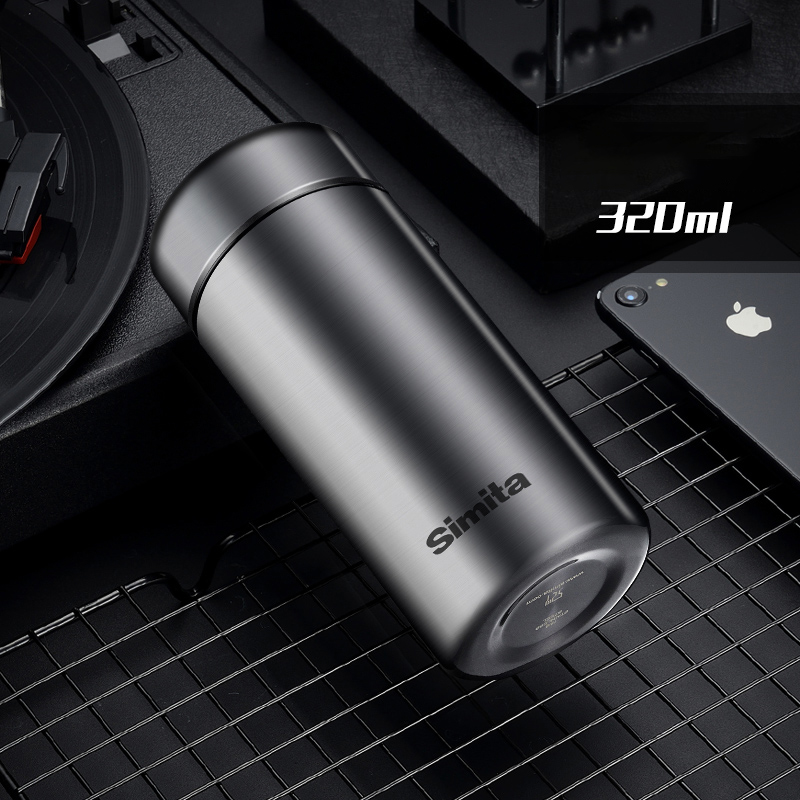 Simita-termo de acero inoxidable de doble pared, taza de café, tamaño portátil con filtro de té, estilo de negocios para , 320ml: Gray