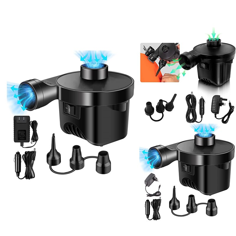 Electric Air Pump For Inflatables, Portable Air Mattress Pump With 3 Nozzles For Outdoor Camping Swimming