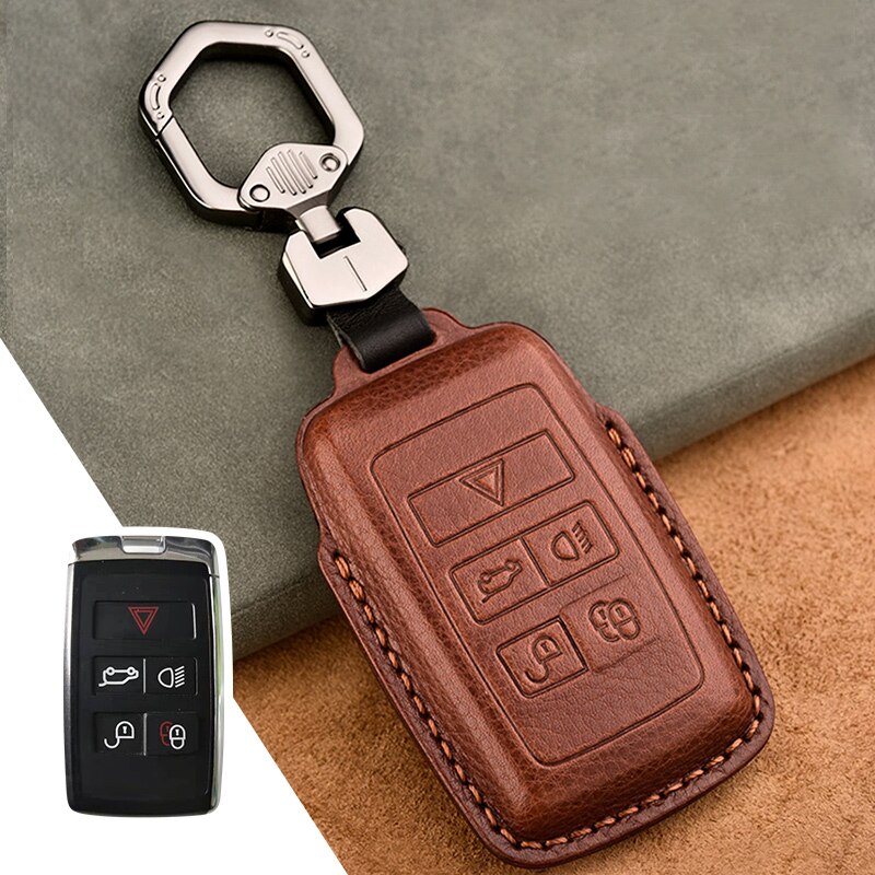 Leather Car Key Cover Full Case for Land Rover Range Rover Sport Evoque Velar Discovery 5 Accessories Protect: coffee