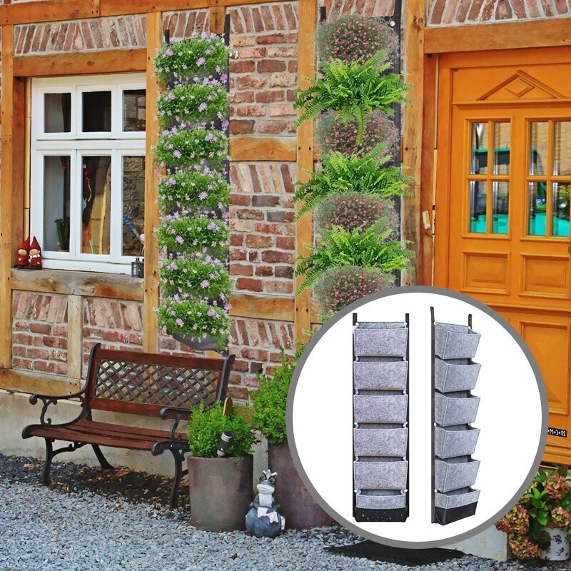 Maceta colgante Vertical de 6 bolsillos para jardín, macetas de flores, impermeable, montaje en pared, bolsa para colgar, uso interior y exterior