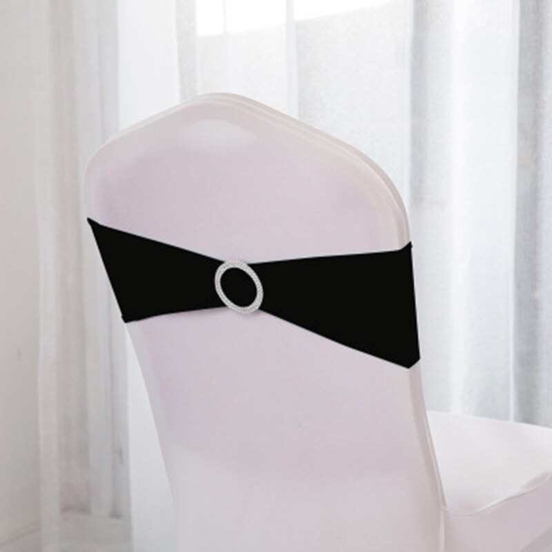 10 pièces/ensemble Spandex chaise bande noeud avec anneau rond pour mariage Banquet fête événement décoration élastique chaise ceintures Style: Black