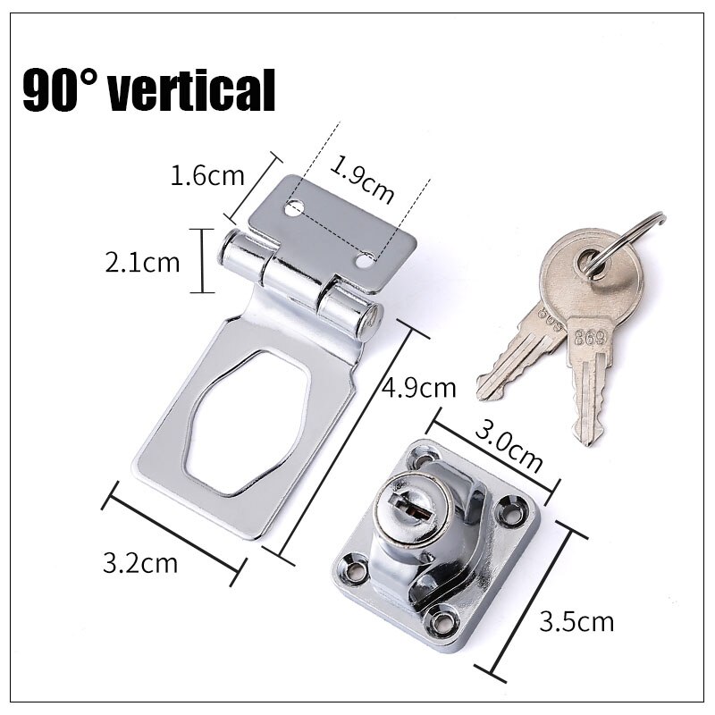 Stainless Steel Plating Self Locking Security Hasp Staple Lock Cupboard Padlock Door/Shed/Gate/Van Lock/desk/close with 2 Keys: B 90 Right angle