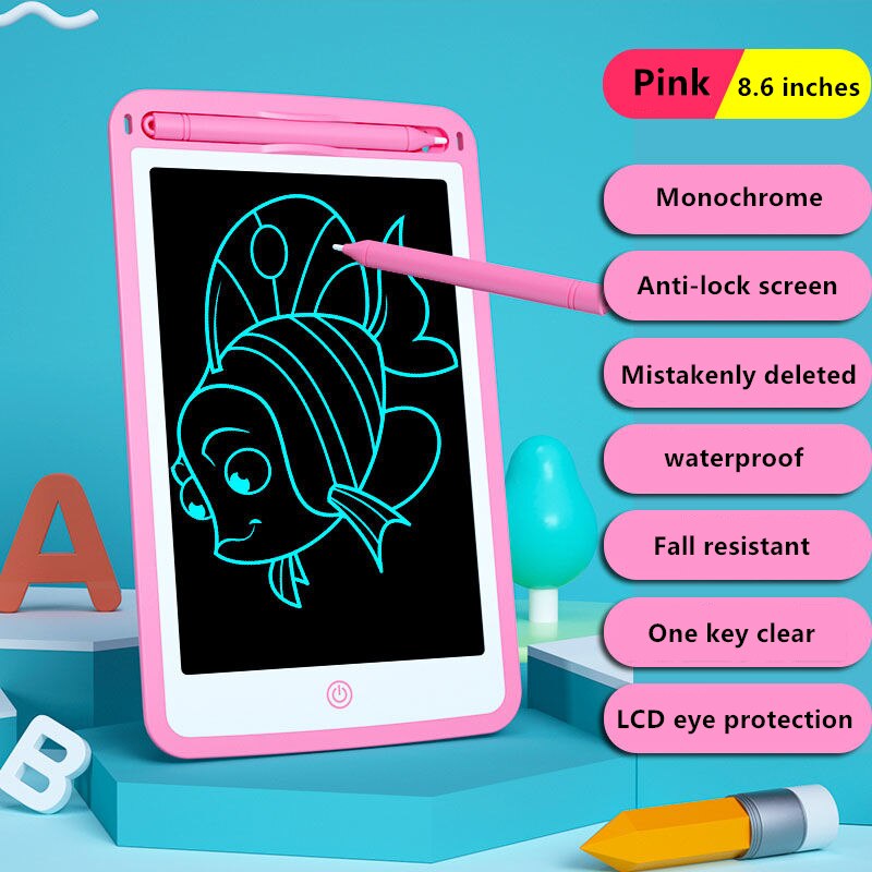 8.6 Color LCD Writing Tablet Digital Drawing Tablet Handwriting Pads Portable Electronic Tablet Board Ultra-thin Board with Pen: Monochrome pink