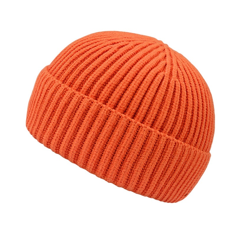 Unisex skullies mössa vinter mössor varma enfärgade stickade mössor casual manlig kort melon mössa utomhus herr mössa motorhuv: Orange