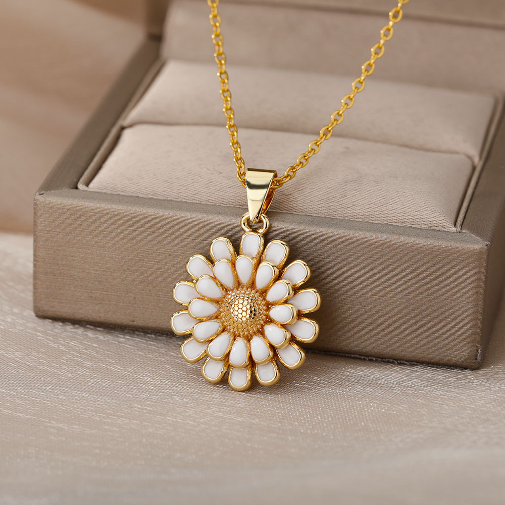 Leuke Daisy Kettingen Voor Vrouwen Rvs Gouden Ketting Chrysant Emaille Hanger Ketting Bohojewelry Bijoux Femme