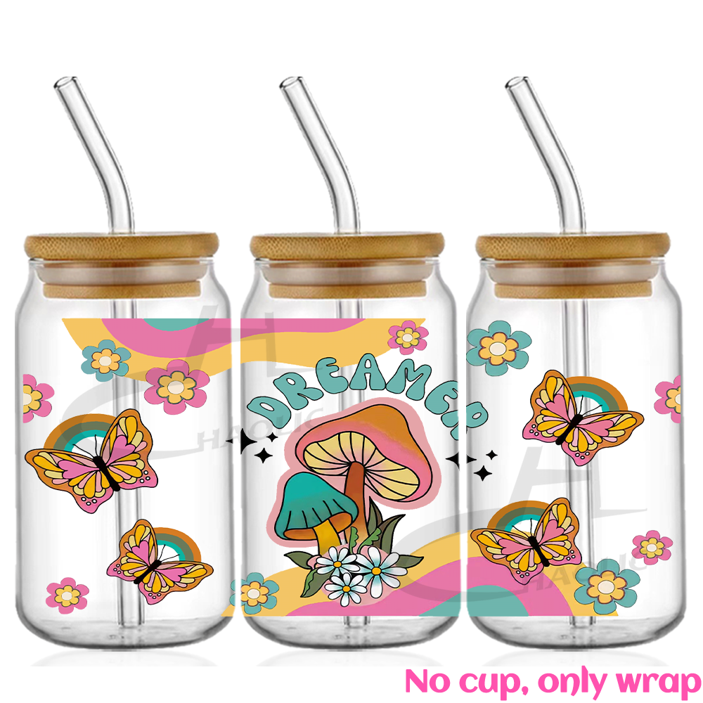 Hermosa mariposa flor UV DTF tazas envoltura pegatina DIY etiqueta transferencia pegatina impresión impermeable: Amarillo claro