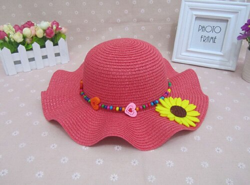 1 Uds Falbala de sombreros de sol para niños Primavera Verano playa sombrero de paja 52 cm circunferencia de la cabeza de 6138: Watermelon red