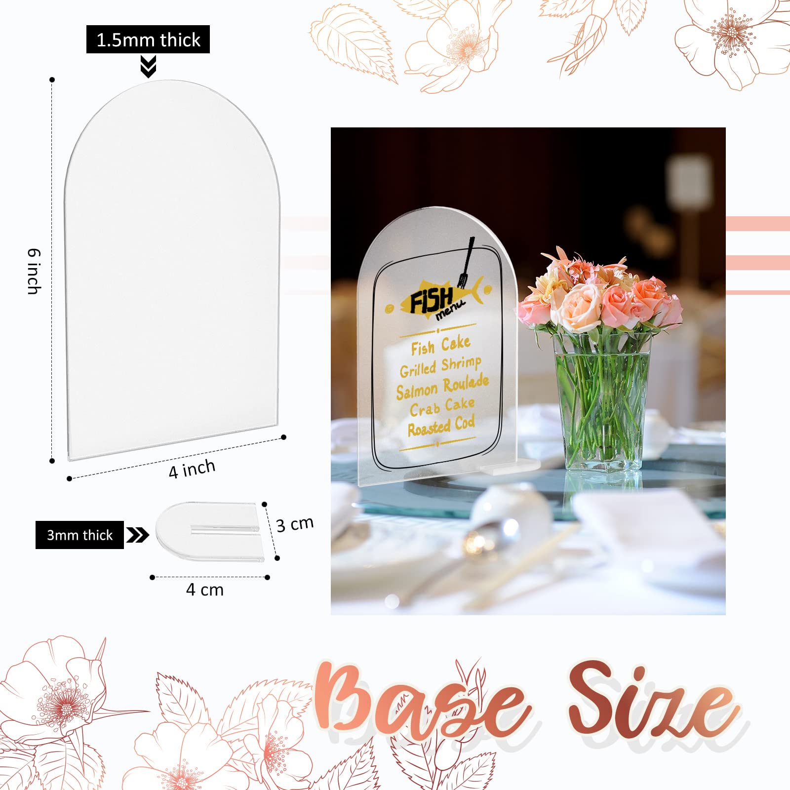 Panneau acrylique en arc transparent avec support, signes de nom vierges, porte-numéro de Table en arc, plaque pour décoration de mariage, 5 à 10 pièces